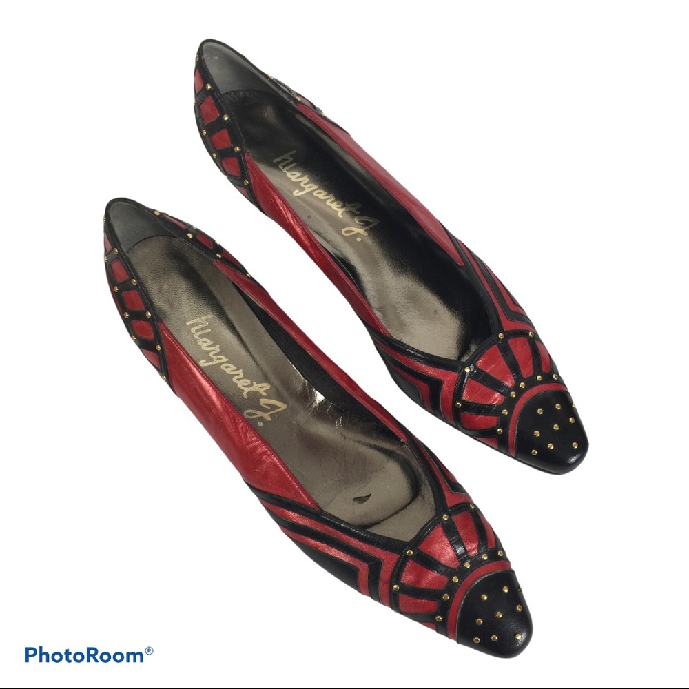 Margaret J Vintage 11 S AAA Width Vintage Low Heel Shoes Black Red Leather